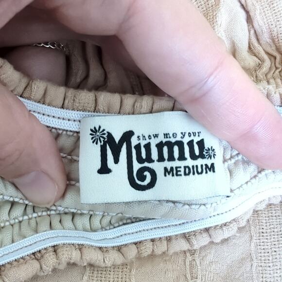 Show Me Your Mumu Women Vacay Off Shoulder Cotton Izzy Mini Smocked Dress Medium - Picture 6 of 9